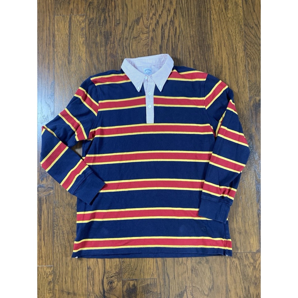 Brooks Brothers Men XL Red/Blue Stripe Classic Fit Long Sleeve Rugby Polo Shirt